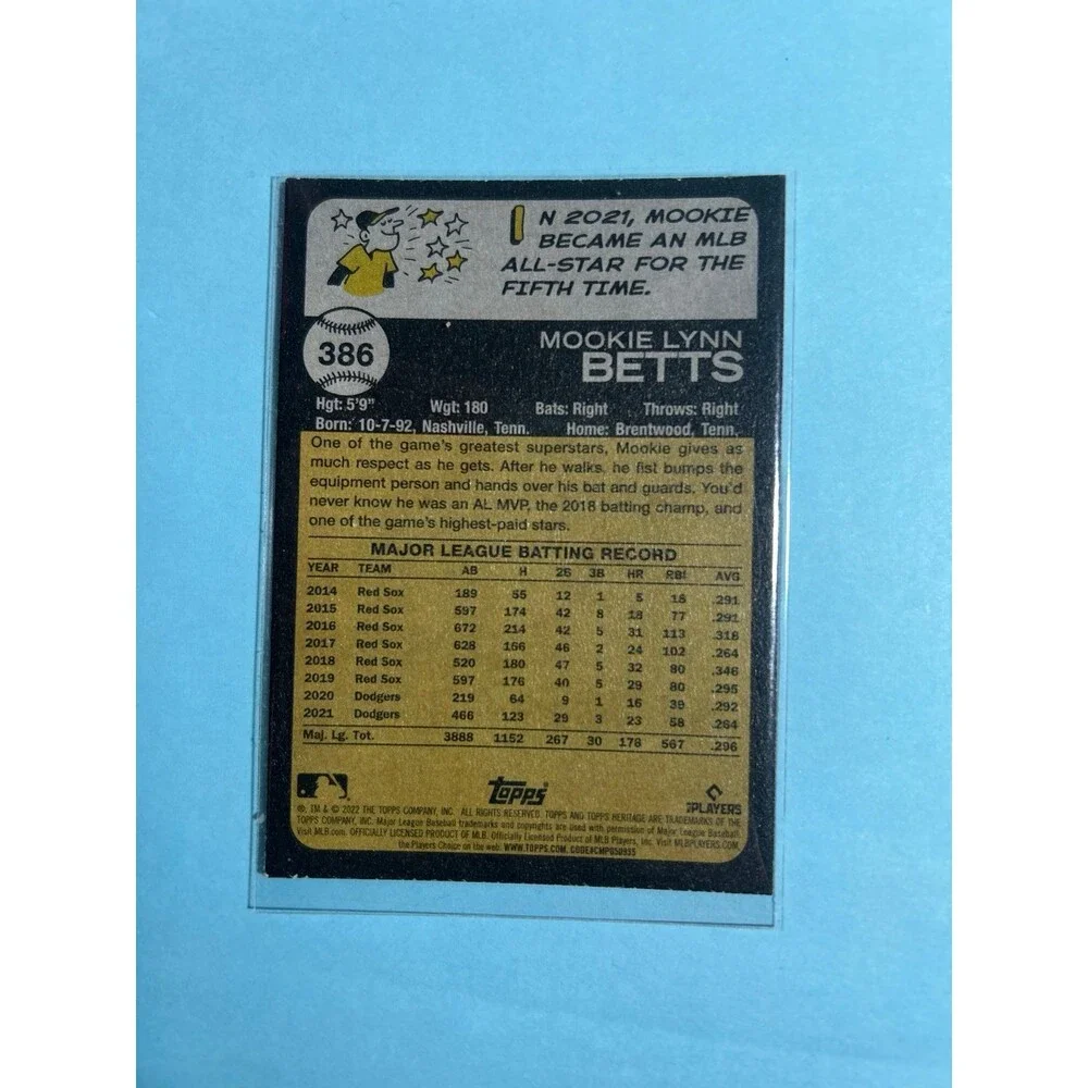2022 Topps Heritage purple chrome,LA Dodgers Mookie Betts card #386